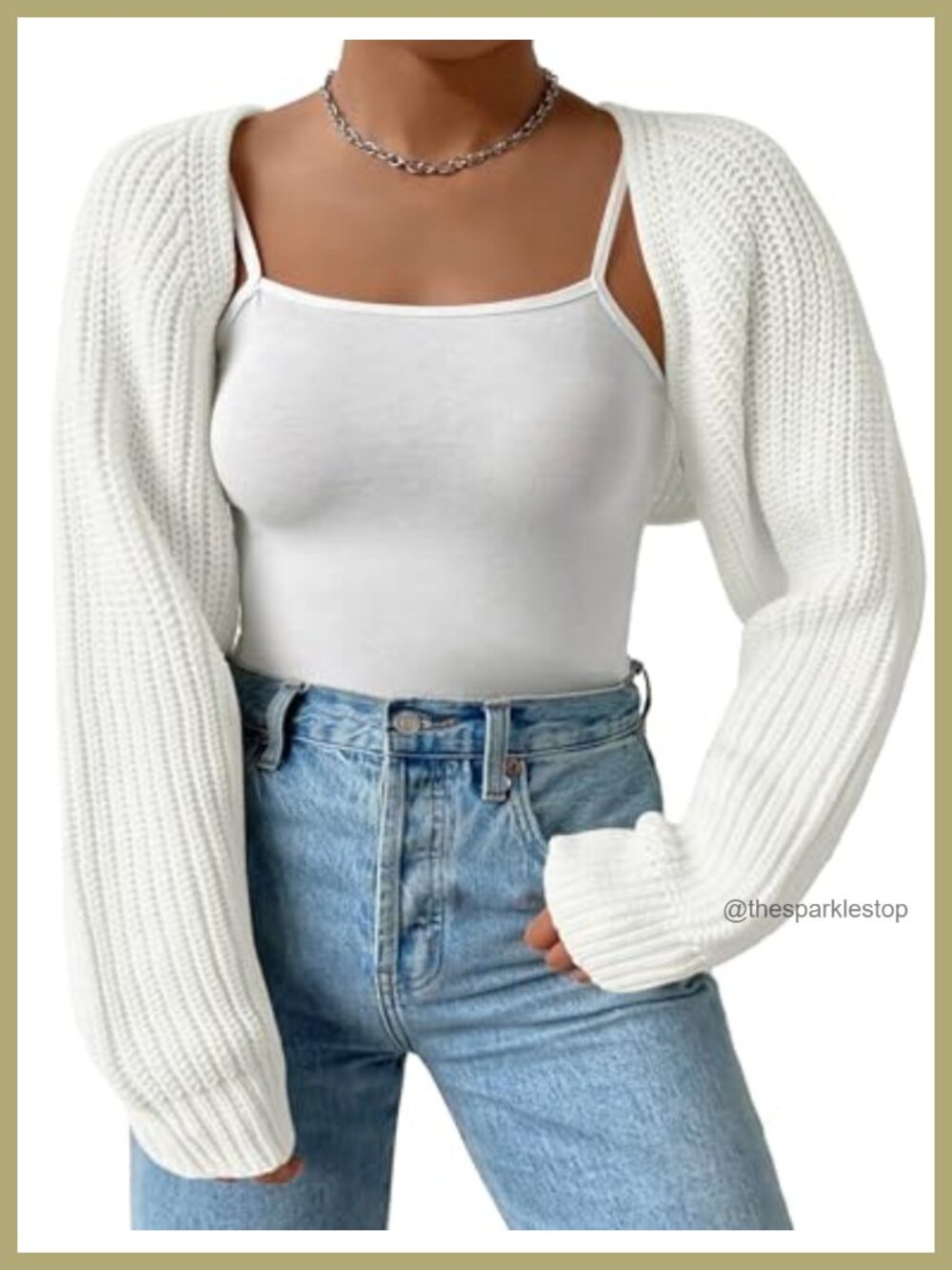 Open Front Crop Cardigan Shrug Long Sleeve Ribbed Knit Bolero